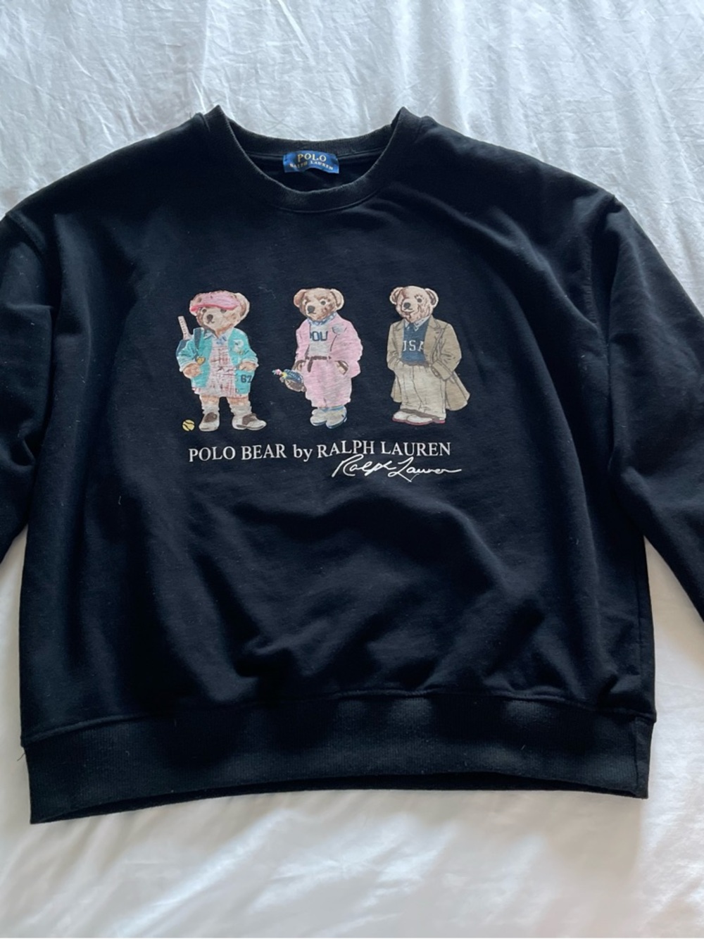 Ralph Lauren Black Polo Bear Crewneck Sweater with Multicolor Bears